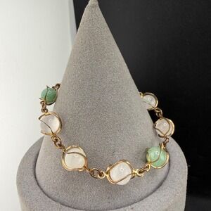 Vintage Estate Bracelet Gold Tone Caged Wire Wrapped Multi Stone 6.5in